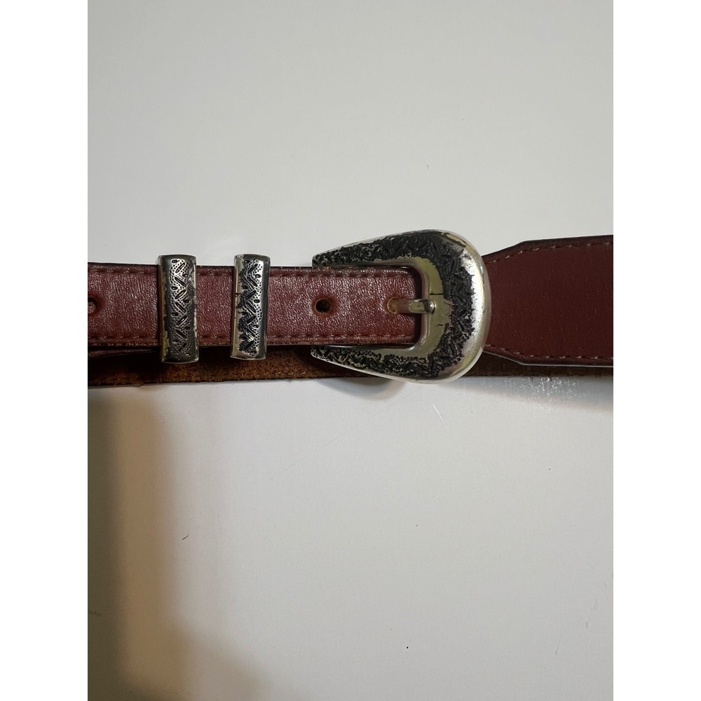 Brighton Mens Brown Leather Western Concho Belt Silver Buckle 38 39107 Mahogany